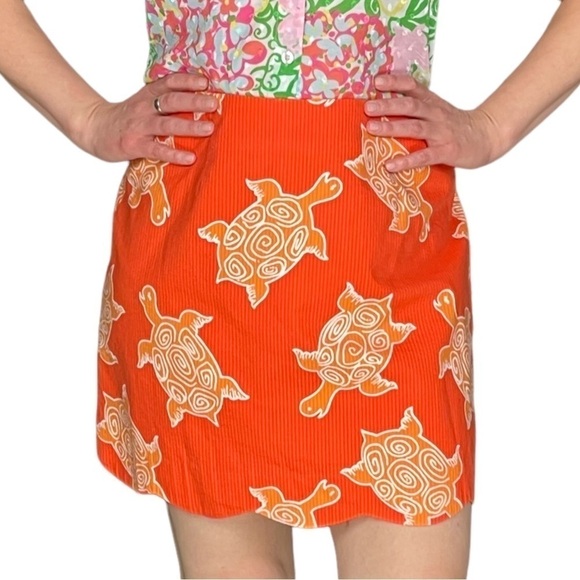 LILLY PULITZER WHITE LABEL Y2K SEA TURTLE SEERSUCKER SCALLOP HEM MINI SKIRT - Picture 1 of 13